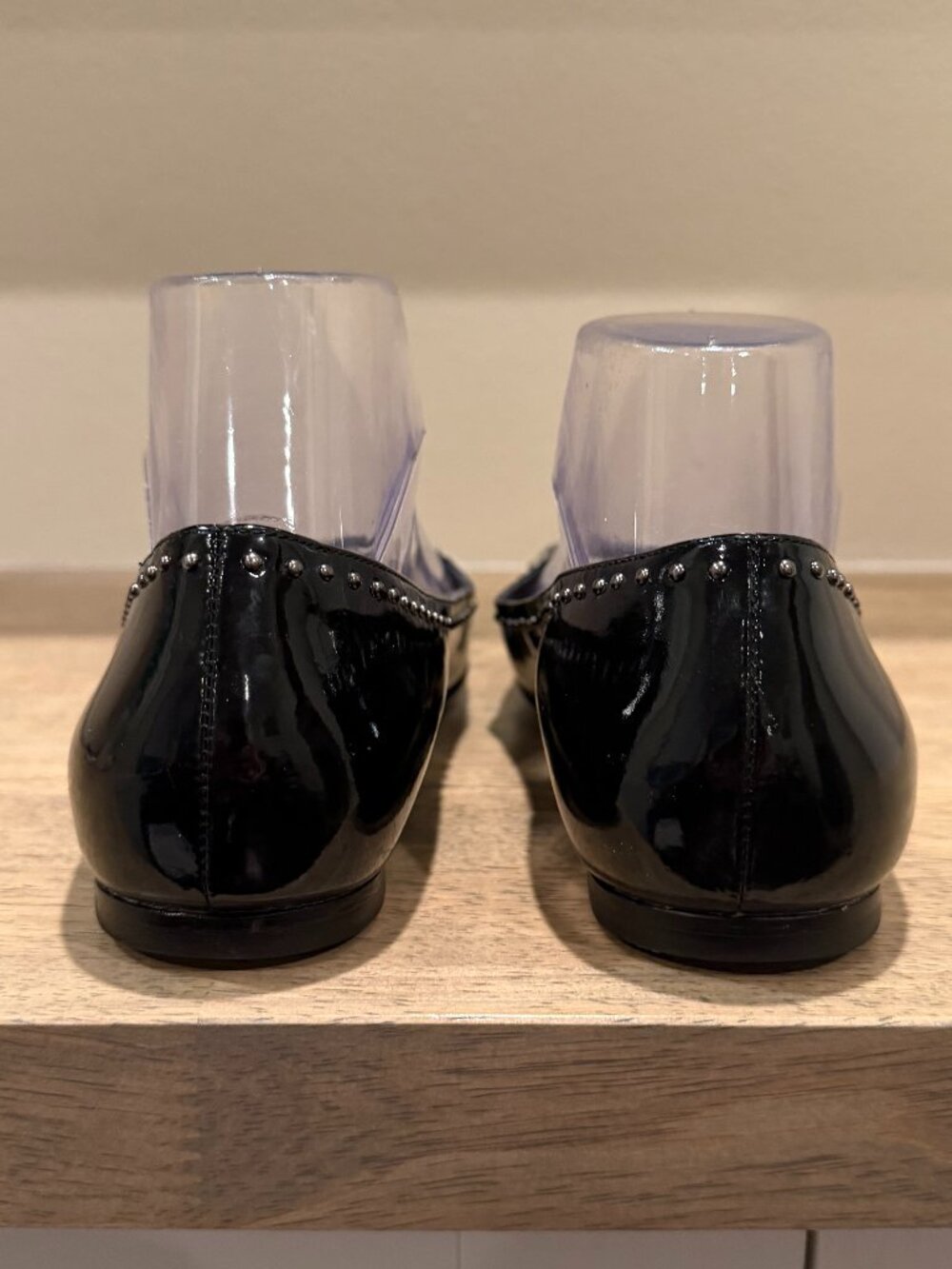Cole Haan Black Patent Leather Studded Open Toe Flats w/ Nike Air 7.5 - Picture 5 of 8